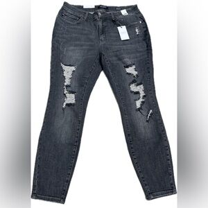 NEW Judy Blue Gray NWT Skinny Distressed Jeans Stretchy Mid Rise Plus 16W